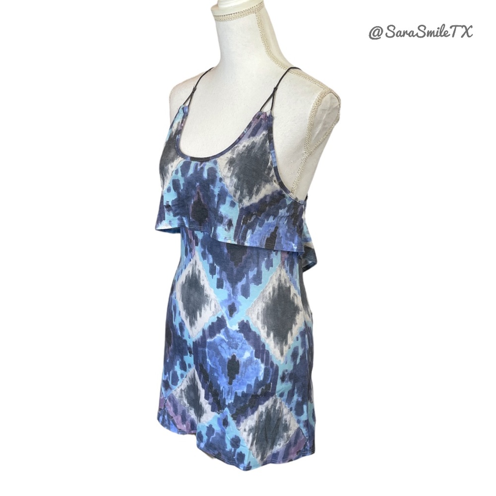 FOR LOVE AND LEMONS Boho Ikat Print Ruffle Trim Open Back Mini Dress - RARE! - Picture 6 of 14